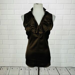 10/$25🦋 NY&Co Brown Satin Ruffle Halter Top - Size Medium